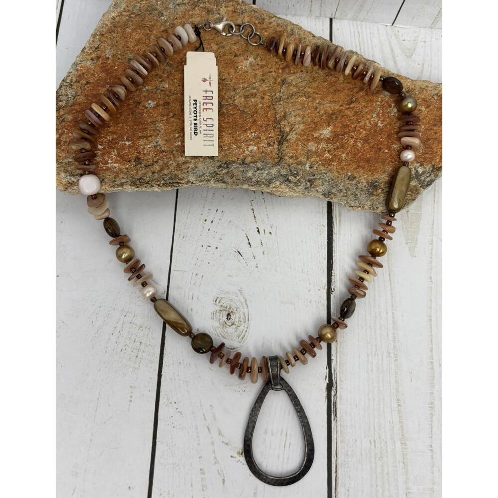 Peyote Bird‎ Free Spirit Sterling Genuine Stone Pearl Pendant Necklace J212